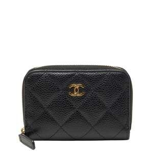 CHANEL Black Caviar Leather Logo Wallet